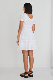 Heidi Shirred Bodice Mini Dress - White