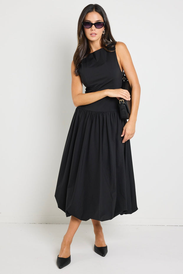 Vigour Structured Bubble Midi Dress - Black