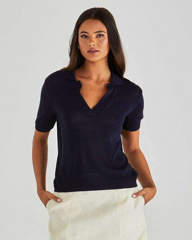 Abbie Knit Polo - Navy