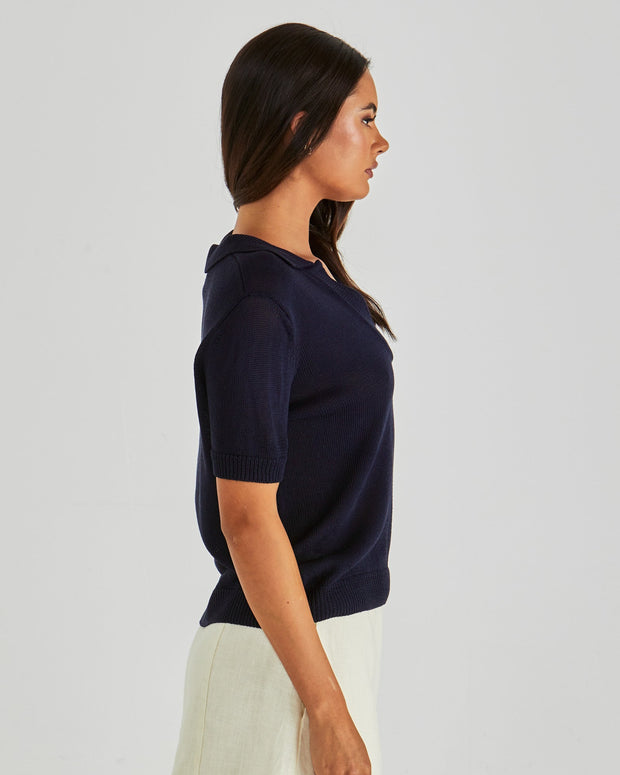 Abbie Knit Polo - Navy