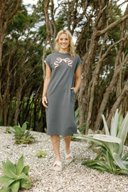 Adele Dress - Graphite/Blossom Berry Bow