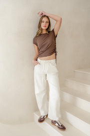 Campus Tie Waist Barrel Jeans - Ecru