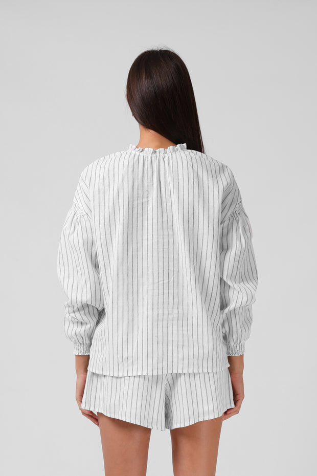 Olive Blouse - White Stripe