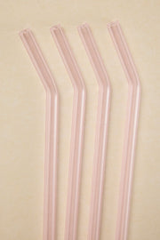 Pink Straight Reuseable Pk 4 Glass Drinking Straws