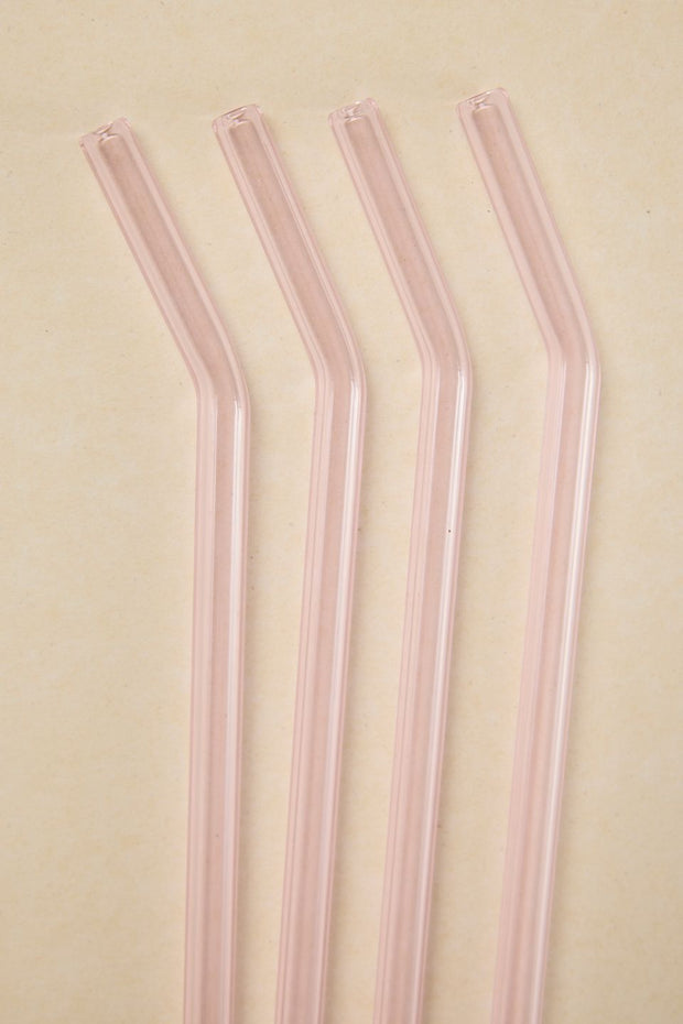 Pink Straight Reuseable Pk 4 Glass Drinking Straws