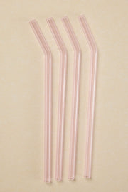 Pink Straight Reuseable Pk 4 Glass Drinking Straws