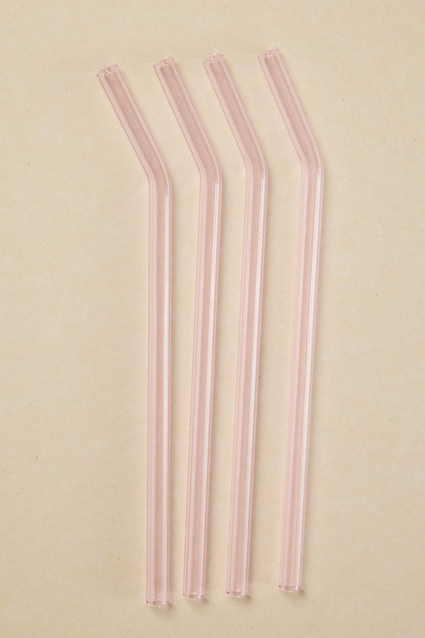 Pink Straight Reuseable Pk 4 Glass Drinking Straws