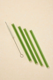 Green Cocktail Short Reuseable Pk 4 Glass Drinking Straws