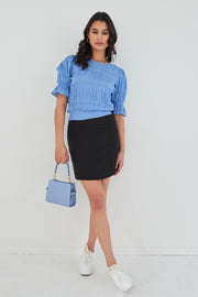 Lovely Shirred Cotton Top - French Blue