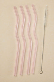 Pink Curvy Reuseable Pk 4 Glass Drinking Straws