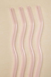 Pink Curvy Reuseable Pk 4 Glass Drinking Straws