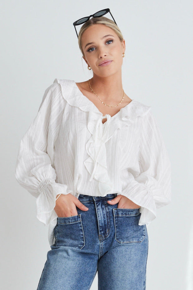 Objective Ruffle Front Top - White