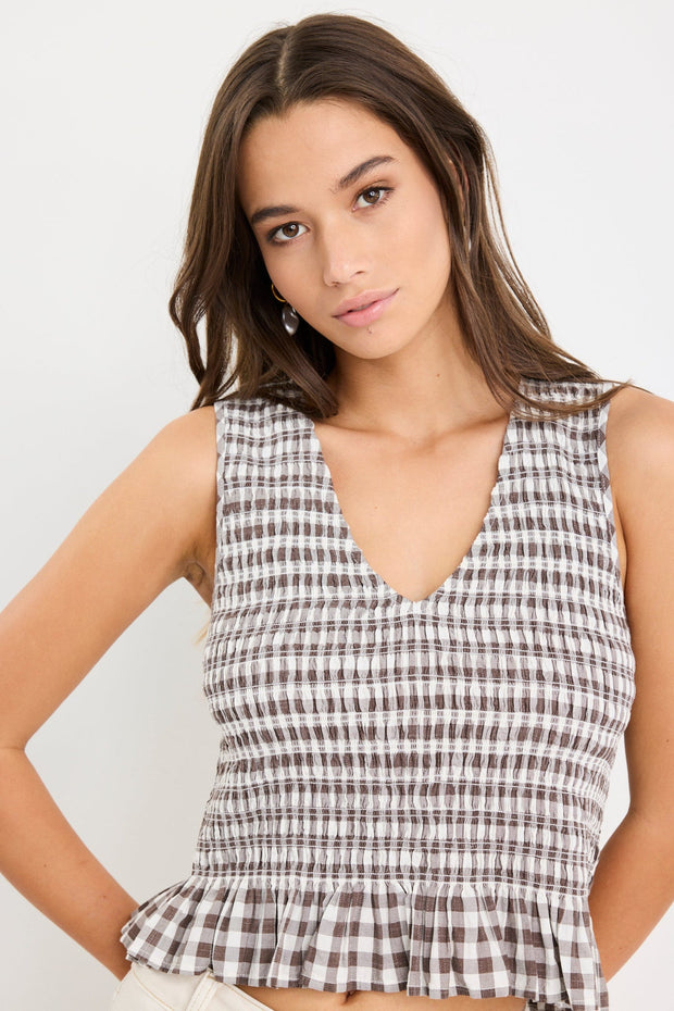 Acceptance Sleeveless Shell Top - Chocolate Gingham