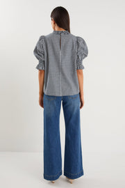 Affection High Neck Top - Navy Gingham