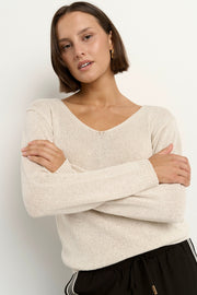 Afternoon Relaxed V Neck Knit Jumper - Natural