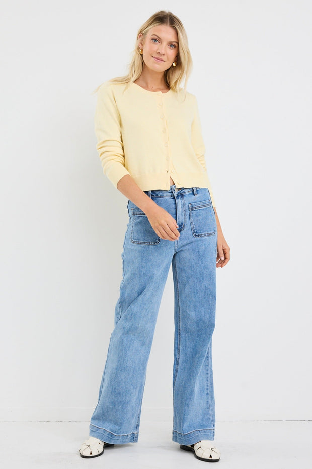 Allegiance Crewneck Cardigan - Lemon