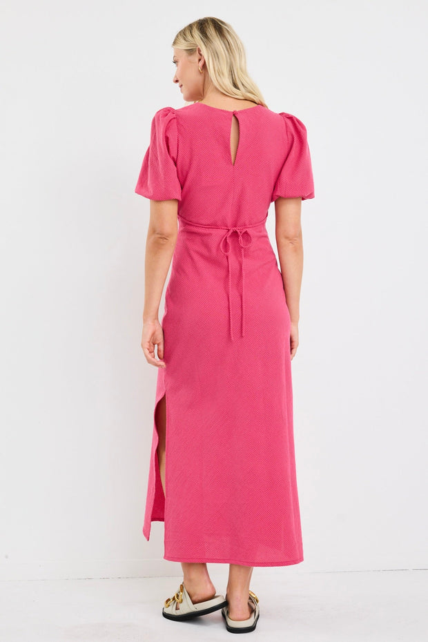 Amora Ditsy Gingham Midi Dress - Raspberry