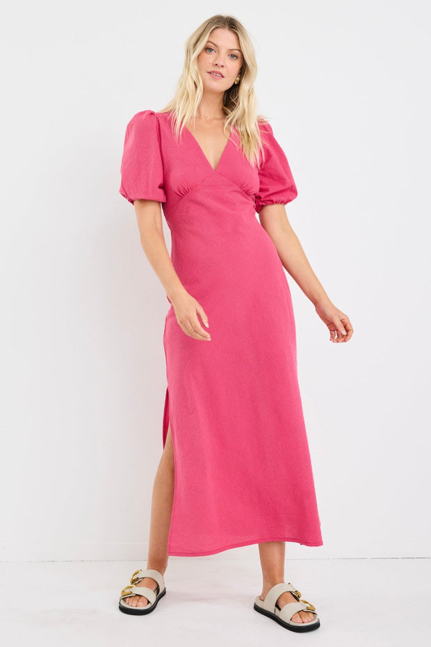Amora Ditsy Gingham Midi Dress - Raspberry