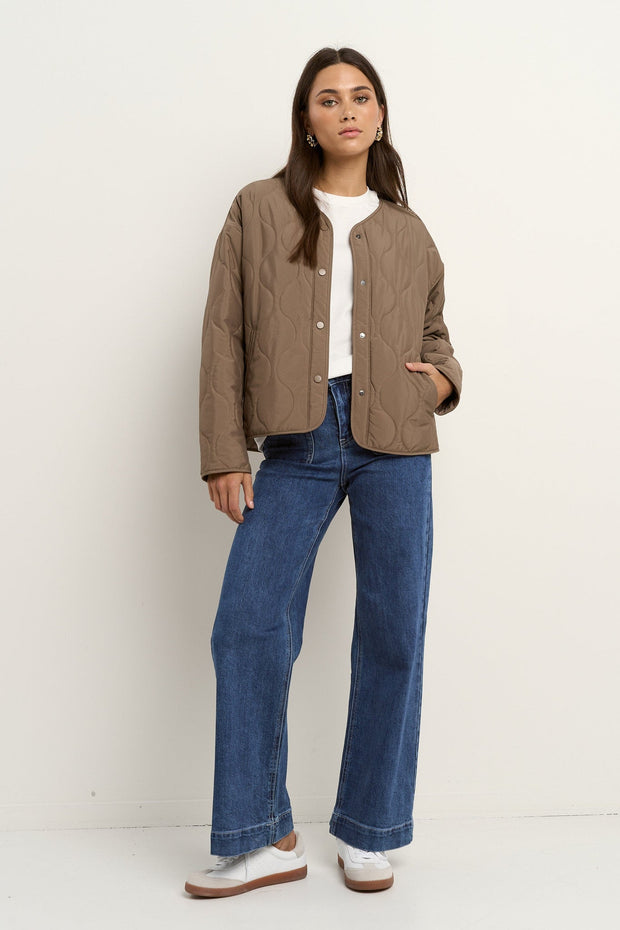 Apex Collarless Puffer Jacket - Mocha