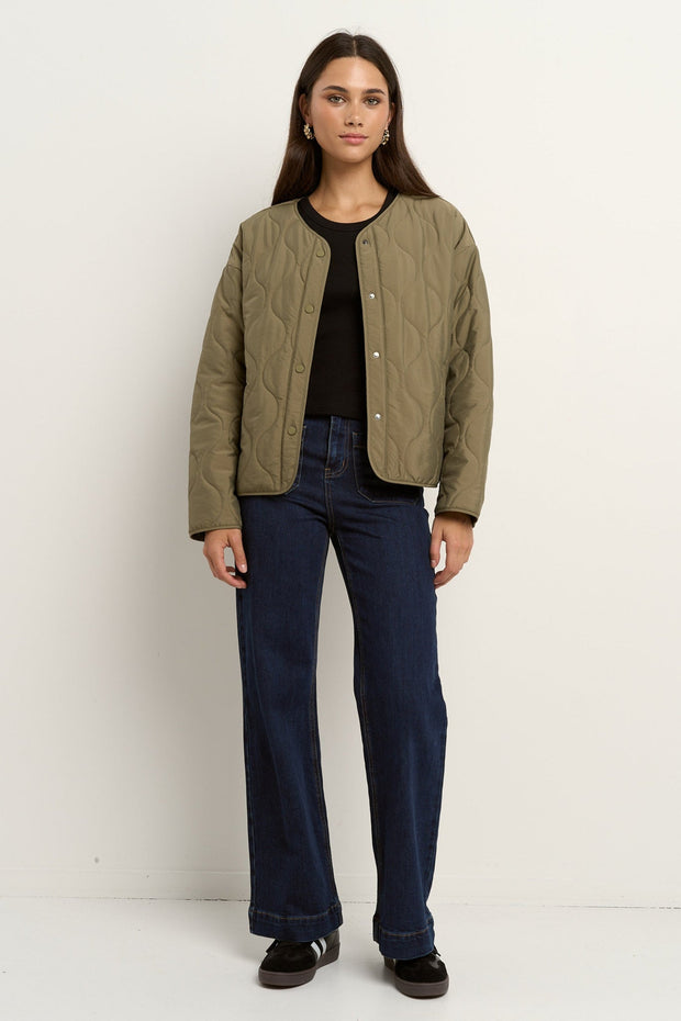 Apex Collarless Puffer Jacket - Olive