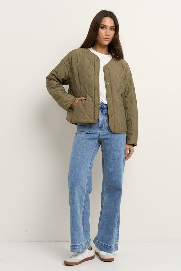Apex Collarless Puffer Jacket - Olive