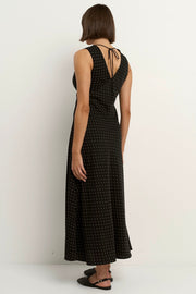 Aston Ditsy  Flared Dress - Black Polka Dot