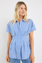 Astute Sleeveless Coset Detail Top - Bright Blue Stripe