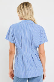 Astute Sleeveless Coset Detail Top - Bright Blue Stripe