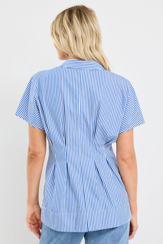 Astute Sleeveless Coset Detail Top - Bright Blue Stripe