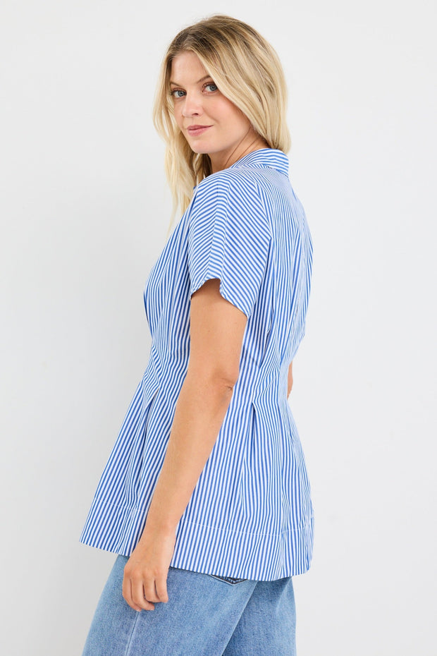 Astute Sleeveless Coset Detail Top - Bright Blue Stripe