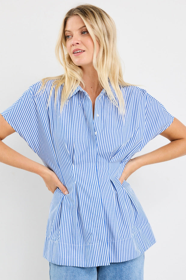 Astute Sleeveless Coset Detail Top - Bright Blue Stripe