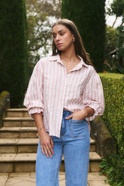 Connection Button Front Shirt - Pink Stripe
