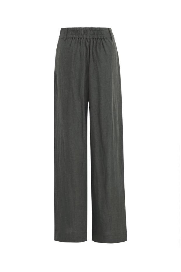 Bestow Linen Elastic Waist Pants - Dark Olive