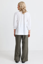 Bestow Linen Elastic Waist Pants - Dark Olive