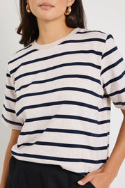 Binding Boxy Tee - Ecru Navy Stripe