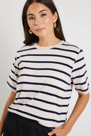 Binding Boxy Tee - Ecru Navy Stripe