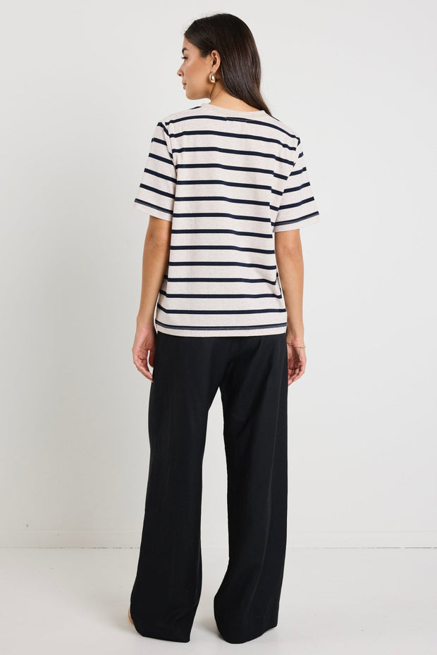 Binding Boxy Tee - Ecru Navy Stripe