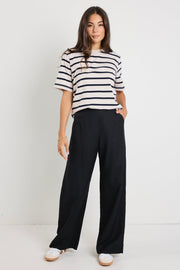 Binding Boxy Tee - Ecru Navy Stripe