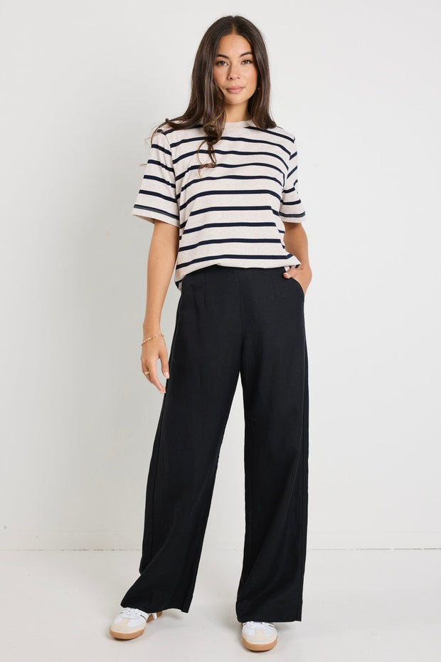 Binding Boxy Tee - Ecru Navy Stripe
