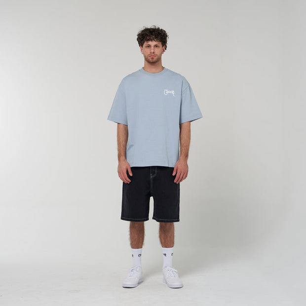 Scripted Box Fit Tee - Light Blue