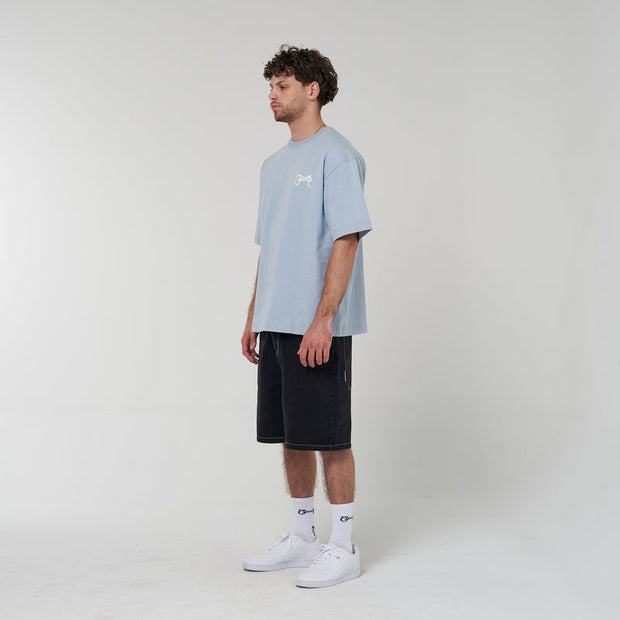 Scripted Box Fit Tee - Light Blue