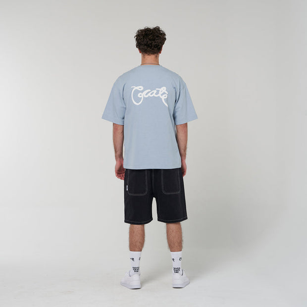 Scripted Box Fit Tee - Light Blue