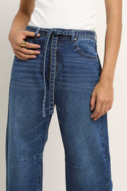 Campus Tie Waist Barrel Jeans - Deep Blue