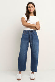Campus Tie Waist Barrel Jeans - Deep Blue