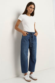 Campus Tie Waist Barrel Jeans - Deep Blue