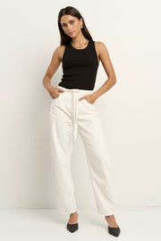 Campus Tie Waist Barrel Jeans - Ecru