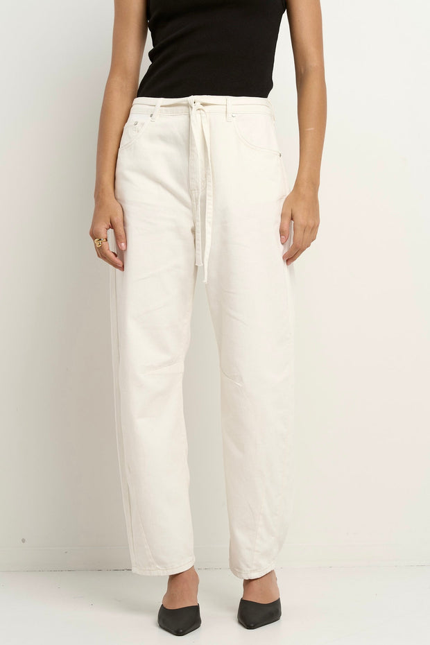 Campus Tie Waist Barrel Jeans - Ecru