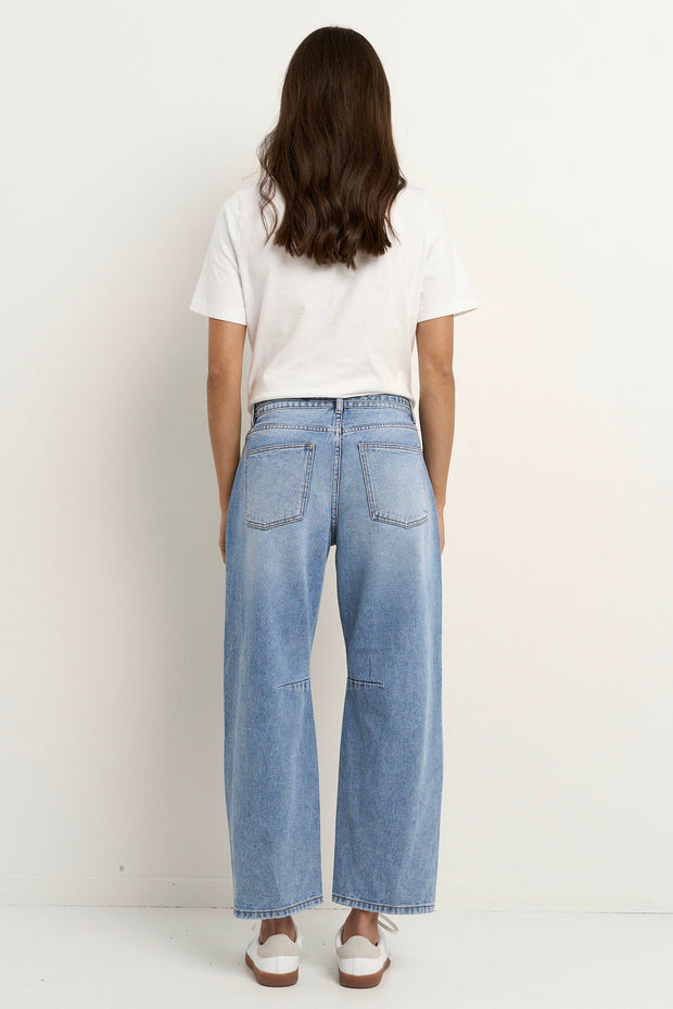 Campus Tie Waist Barrel Jeans - Light Blue