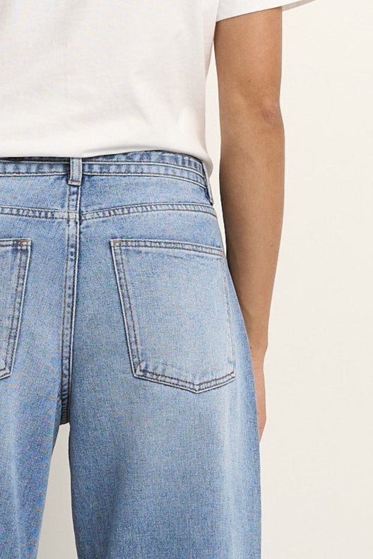 Campus Tie Waist Barrel Jeans - Light Blue