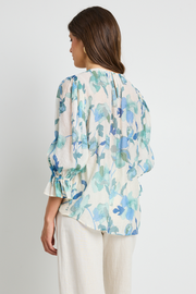 Candid Crew Neck S/S Top - Blue Cream Floral